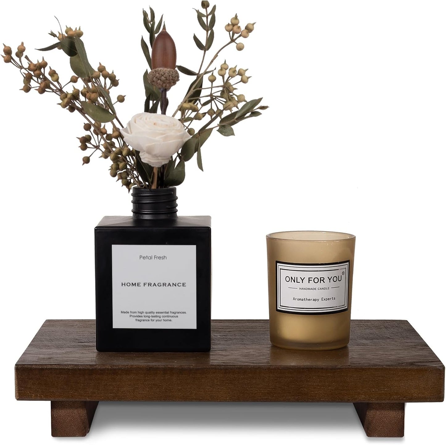 Small Wood Tray Pedestal Stand Farmhouse Bathroom Decor Decorative Wooden Riser Kitchen Soap Dish Holder for Vanity, Counter, Sink, Brown