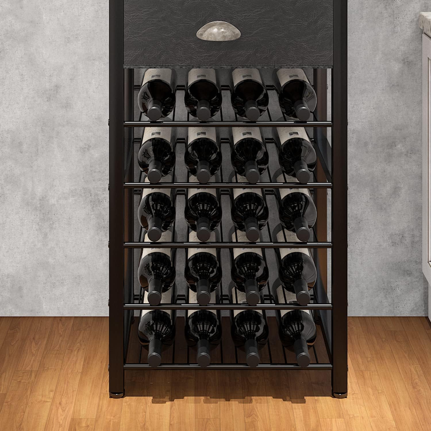Homeiju Wine Rack Freestanding Floor, Bar Cabinet for Liquor and Glasses, 4-Tier bar Cabinet with Tabletop, Glass Holder, Storage Drawer and Wine Storage for Living Room (Patent No.D29872845)