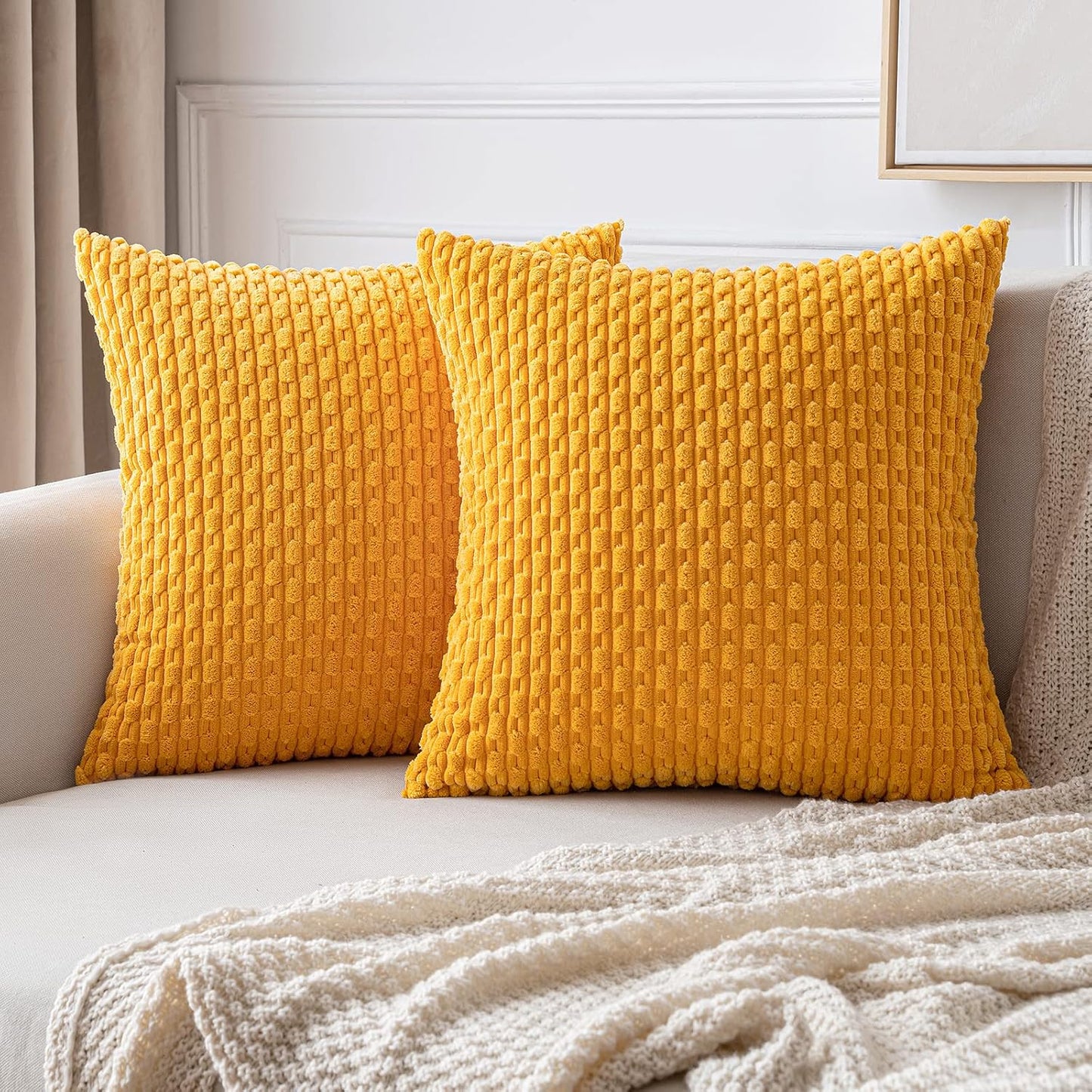 MIULEE Pack of 2 Decorative Throw Pillow Covers 18x18 Inch Soft Boho Striped Textured Corduroy Pillow Covers Spring Modern Farmhouse Home Decor for Couch Bed Sofa Living Room Sage Green