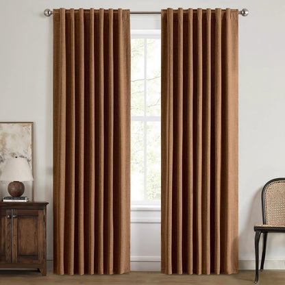 100% Blackout Linen Curtains for Bedroom, Ivory Solid Luxury Decor Thermal Insulation Room Darkening Drapes for Living Room Nursery Back Tab Rod Pocket 42 x 84 Inches, 2 Panels