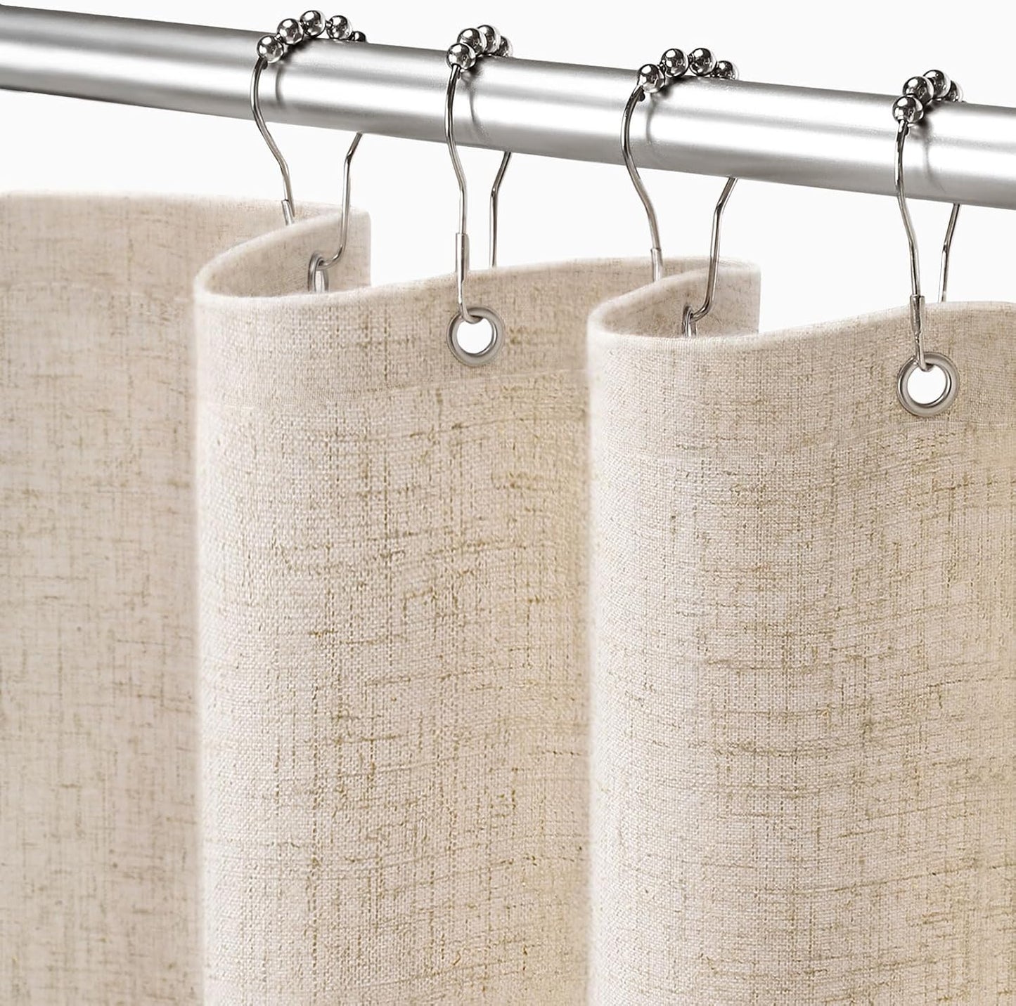 Shower Curtain Beige, Fabric Boho Farmhouse Shower Curtains for Bathroom Cream Cotton Natural Cloth Liner Set 72" W x 72" L