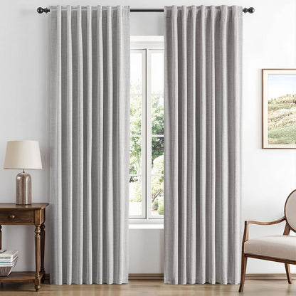100% Blackout Linen Curtains for Bedroom, Ivory Solid Luxury Decor Thermal Insulation Room Darkening Drapes for Living Room Nursery Back Tab Rod Pocket 42 x 84 Inches, 2 Panels