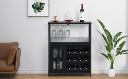 GAOMON Coffee Wine Bar Cabinet with Storage and Detachable Rack, Farmhouse Sideboard and Buffet Cabinet with Glass Holder and Mesh Door, Liquor Coffee Bar Cupboard, Black