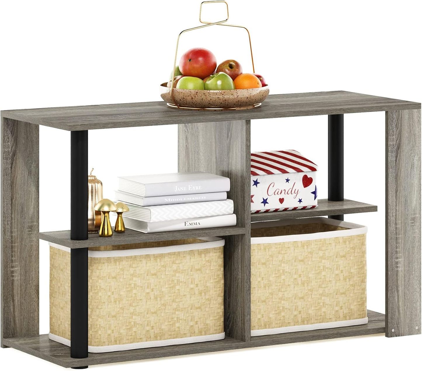 Furinno Basic Coffee Table, 2-Tier Modern Coffee Table with Open Shelf, Easy Assembly Side Table, for Living Room, Bedroom, Home Office, Amber Oak