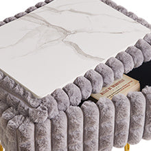 Rectangle Vanity Chair with Storage Space, Footrest Footstool Ottoman, Vanity Stool, Dressing Table Chair, with Anti-Slip Feet, for Makeup Room, Bedroom, Square Grid Pattern, White WBD004W