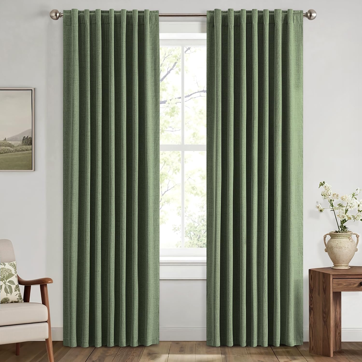 100% Blackout Linen Curtains for Bedroom, Ivory Solid Luxury Decor Thermal Insulation Room Darkening Drapes for Living Room Nursery Back Tab Rod Pocket 42 x 84 Inches, 2 Panels