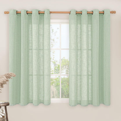 Natural Ivory Linen Semi Sheer Curtains 84 inch Length, Cream Light Filtering Soft Thick Neutral Living Room Drapes with Bronze Grommet for Bedroom/Farmhouse, 2 Panels, 52 x 84 Inch