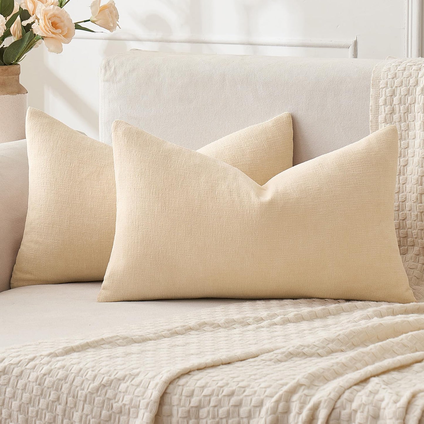 Olive Green Couch Pillow Covers 18x18 Inch, Set of 2 Soft Chenille Decorative Square Throw Pillow Covers Farmhouse for Sofa Living Room Bed