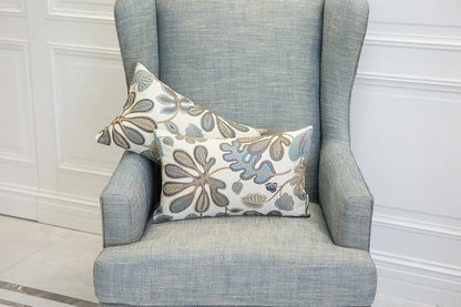 Mika Home Set of 2 Jacquard Tropical Leaf Pattern Oblong Throw Pillow Covers Accent Pillowcase 12X20 Inches,Blue Cream