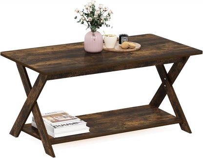 Furinno Modern Simplistic Criss-Crossed Coffee Table, 35.4 in x 19.6 in x 16 in, French Oak Grey
