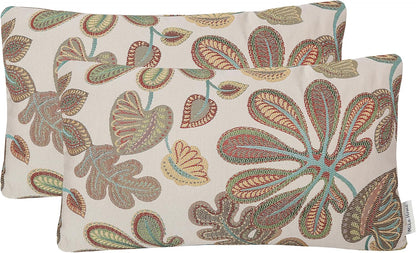 Mika Home Set of 2 Jacquard Tropical Leaf Pattern Oblong Throw Pillow Covers Accent Pillowcase 12X20 Inches,Blue Cream