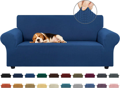 Stretch Sofa Cover Slipcover ，Couch Covers for 3 Cushion Couch Sofa pet Friendly (78"-94") Furniture Protector Sofa with Elastic Bottom for Kids,Dog, Jacquard Small Checked(Large,Black)