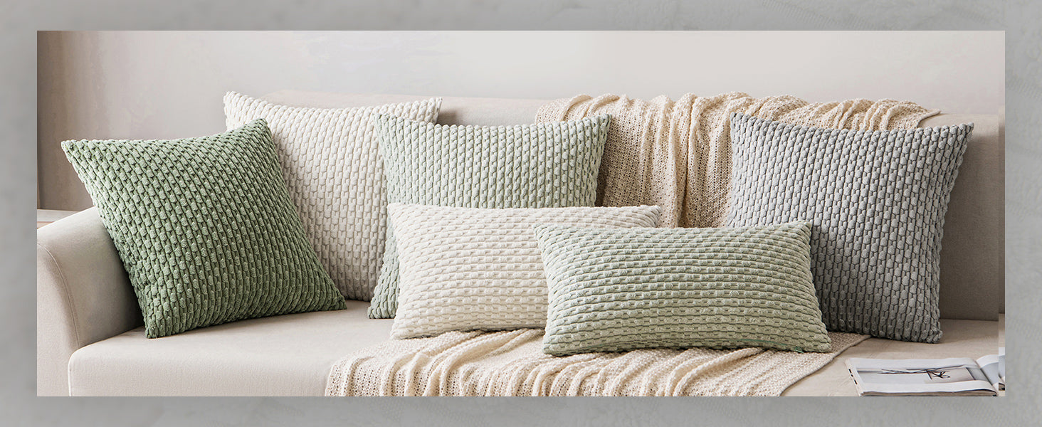 MIULEE Pack of 2 Decorative Throw Pillow Covers 18x18 Inch Soft Boho Striped Textured Corduroy Pillow Covers Spring Modern Farmhouse Home Decor for Couch Bed Sofa Living Room Sage Green
