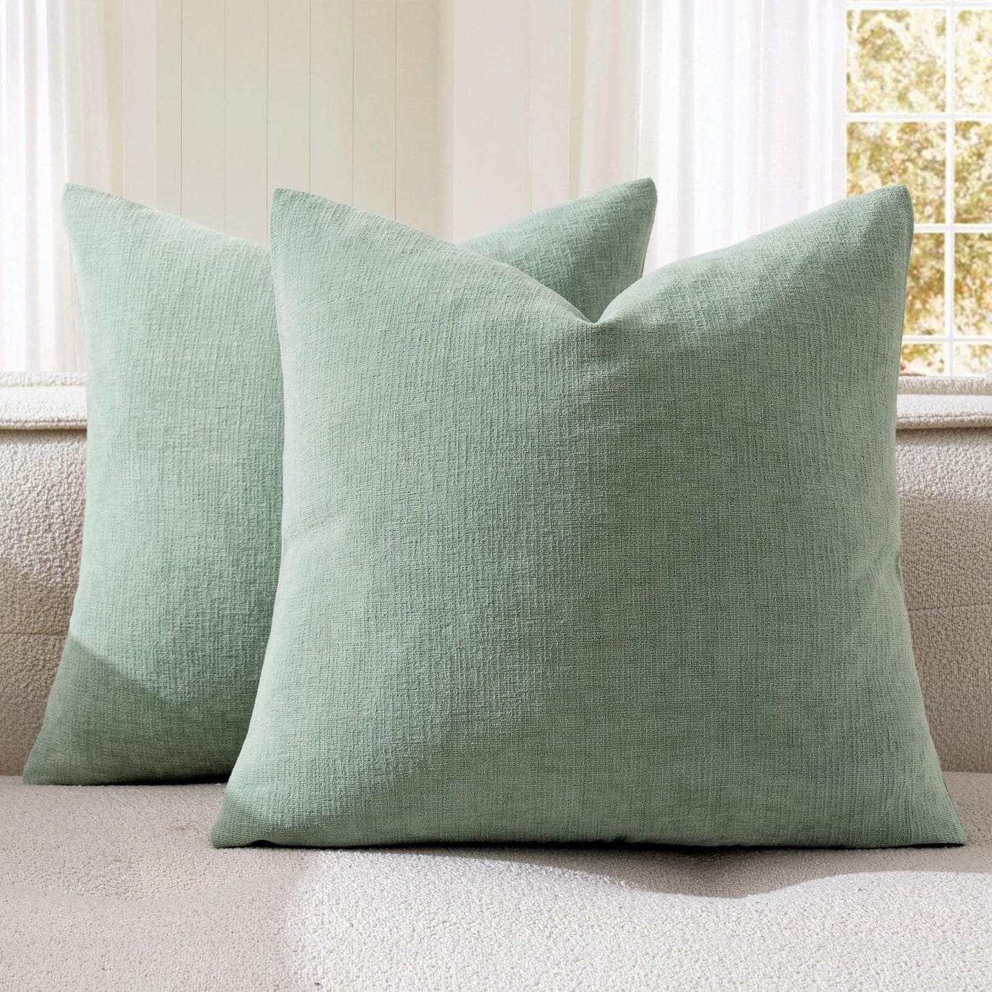 Olive Green Couch Pillow Covers 18x18 Inch, Set of 2 Soft Chenille Decorative Square Throw Pillow Covers Farmhouse for Sofa Living Room Bed