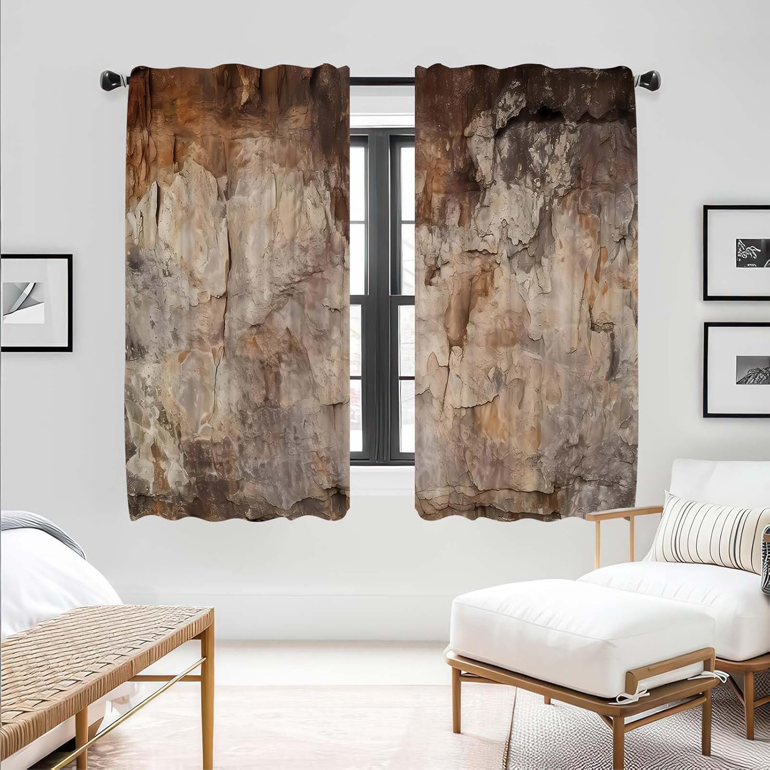 21x54Inch Rock Texture Curtains Nature Stone Pattern Design Semi Sheer Window Treatments Bedroom Living Room Rustic Cabin Home Decoration Voile Drapes 2 Panels Rod Pocket Polyester