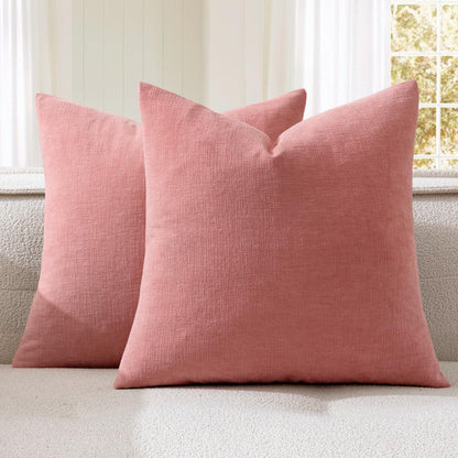 Olive Green Couch Pillow Covers 18x18 Inch, Set of 2 Soft Chenille Decorative Square Throw Pillow Covers Farmhouse for Sofa Living Room Bed