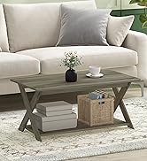 Furinno Basic Coffee Table, 2-Tier Modern Coffee Table with Open Shelf, Easy Assembly Side Table, for Living Room, Bedroom, Home Office, Amber Oak