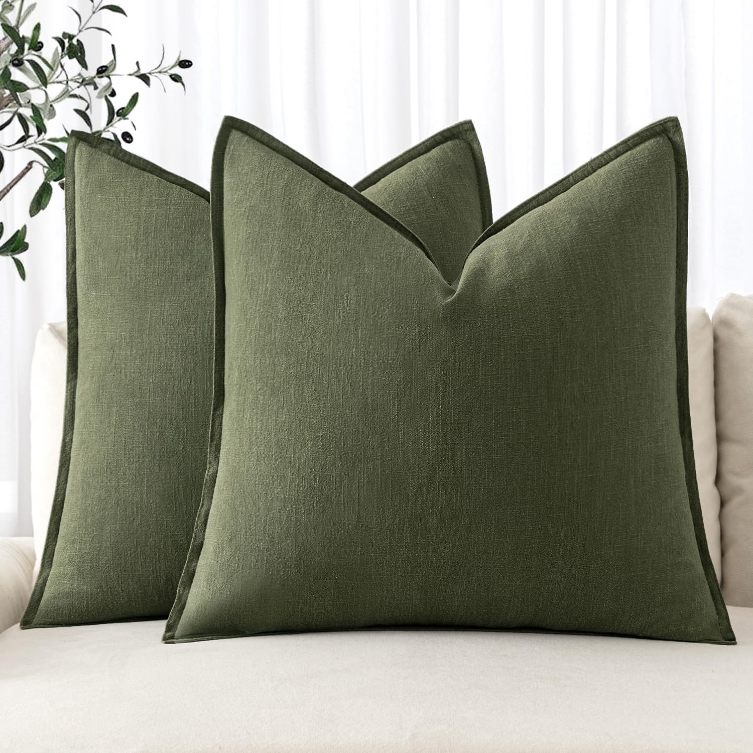 MIULEE Decorative Linen Euro Sham Pillow Covers 24x24 Natural Beige Boho Farmhouse Neutral Couch Throw Pillows for Bed Pack of 2 Accent Modern Pillowcase Sofa Livingroom Home Decor
