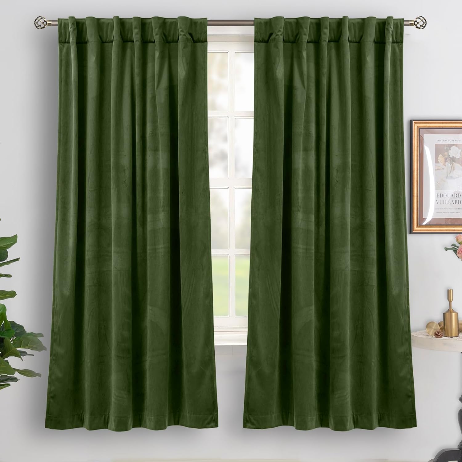 Green Velvet Curtains 84 Inch Length, Thermal Insulated Blackout Curtains Room Darkening Drapes with Back Tab and Rod Pocket for Living Room/French Door, Set of 2 Panels, 52 x 84 Inch