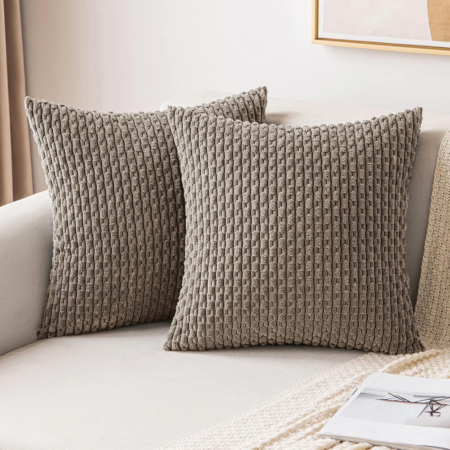 MIULEE Pack of 2 Decorative Throw Pillow Covers 18x18 Inch Soft Boho Striped Textured Corduroy Pillow Covers Spring Modern Farmhouse Home Decor for Couch Bed Sofa Living Room Sage Green