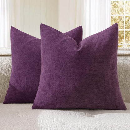 Olive Green Couch Pillow Covers 18x18 Inch, Set of 2 Soft Chenille Decorative Square Throw Pillow Covers Farmhouse for Sofa Living Room Bed