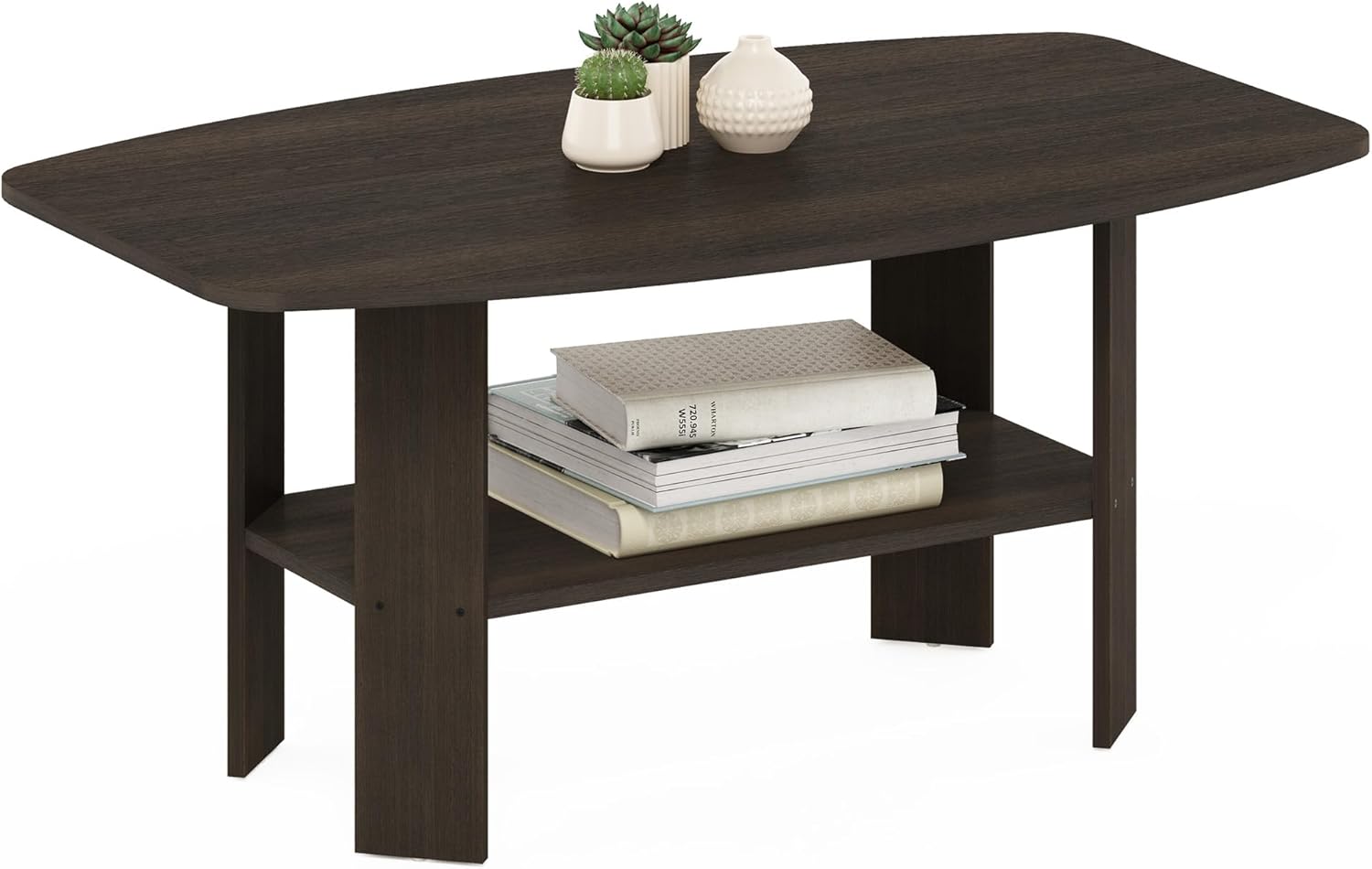 Furinno Basic Coffee Table, 2-Tier Modern Coffee Table with Open Shelf, Easy Assembly Side Table, for Living Room, Bedroom, Home Office, Amber Oak