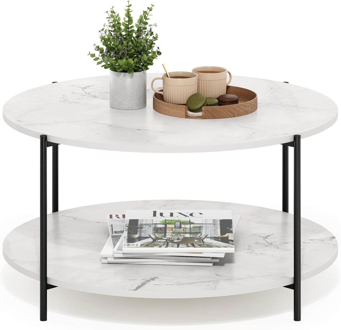 Furinno Basic Coffee Table, 2-Tier Modern Coffee Table with Open Shelf, Easy Assembly Side Table, for Living Room, Bedroom, Home Office, Amber Oak