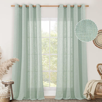 Natural Ivory Linen Semi Sheer Curtains 84 inch Length, Cream Light Filtering Soft Thick Neutral Living Room Drapes with Bronze Grommet for Bedroom/Farmhouse, 2 Panels, 52 x 84 Inch