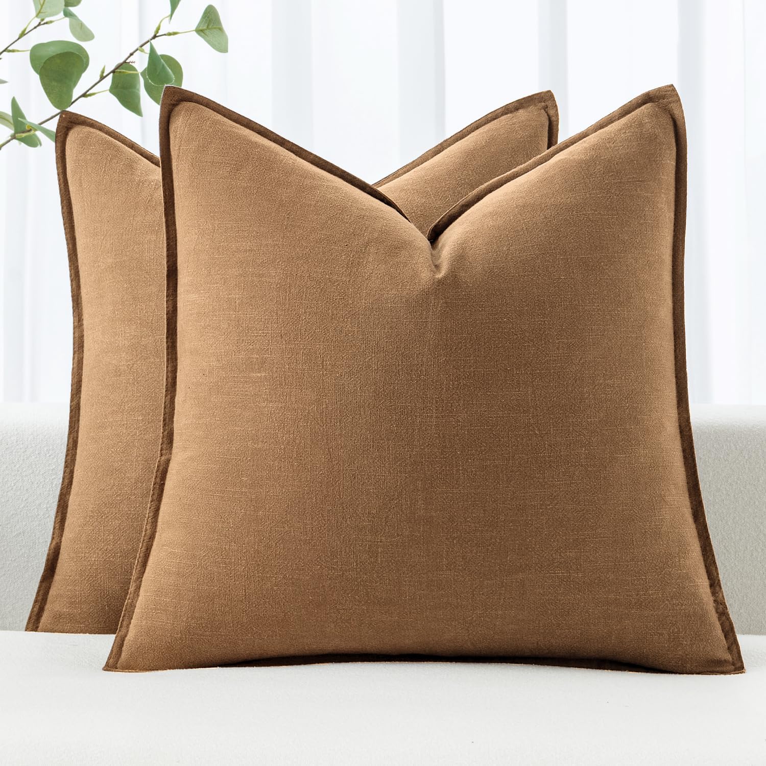 MIULEE Decorative Linen Euro Sham Pillow Covers 24x24 Natural Beige Boho Farmhouse Neutral Couch Throw Pillows for Bed Pack of 2 Accent Modern Pillowcase Sofa Livingroom Home Decor