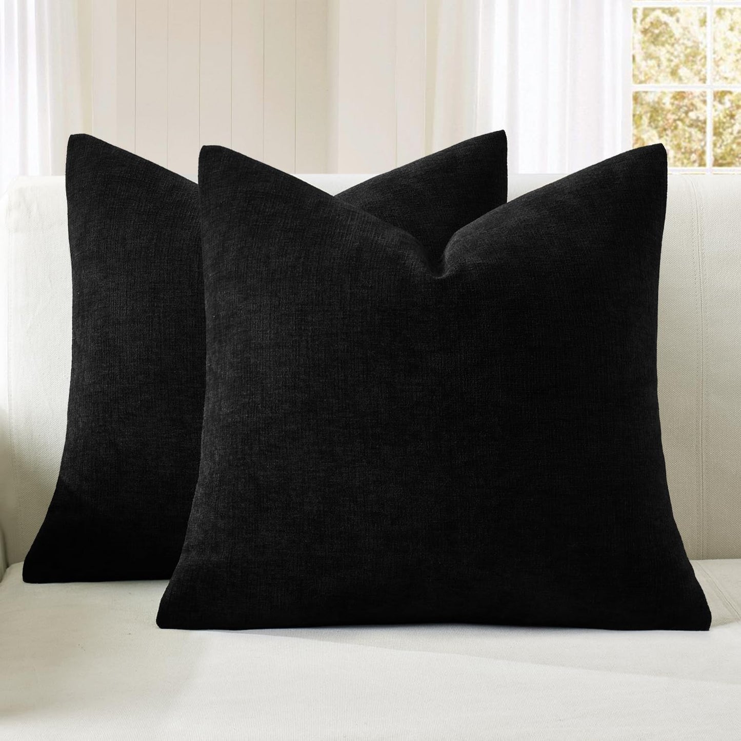 Olive Green Couch Pillow Covers 18x18 Inch, Set of 2 Soft Chenille Decorative Square Throw Pillow Covers Farmhouse for Sofa Living Room Bed