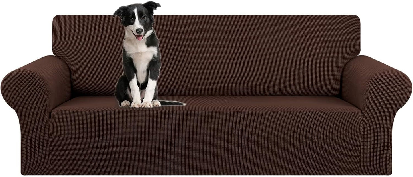 Stretch Sofa Cover Slipcover ，Couch Covers for 3 Cushion Couch Sofa pet Friendly (78"-94") Furniture Protector Sofa with Elastic Bottom for Kids,Dog, Jacquard Small Checked(Large,Black)