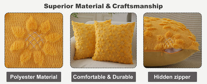 DFXSZ Spring Summer Pillow Covers 18x18 inch Set of 2 Farmhouse Decor Yellow Color Flower Heart Sunflower Soft Plush Faux Fur Jacquard Throw Pillows for Sofa Holiday Spring Home Decor PTK024C18