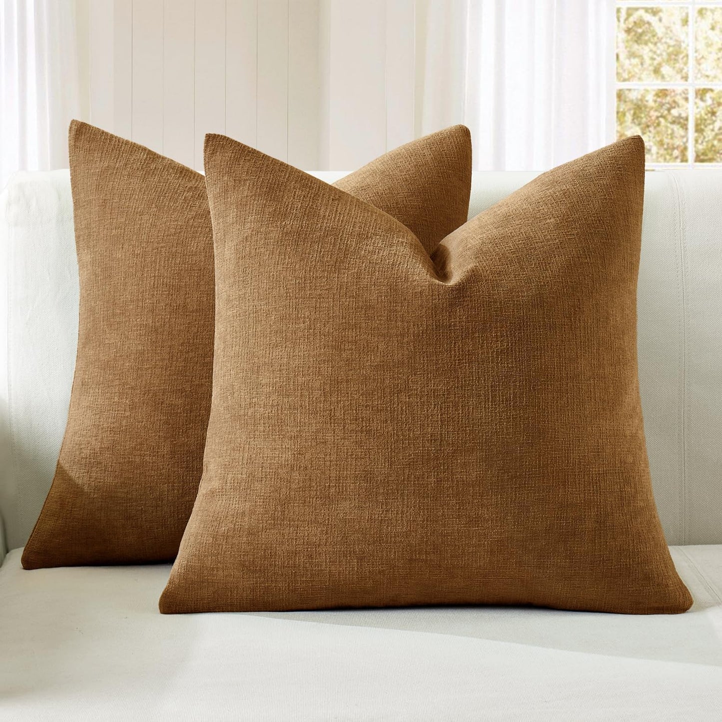 Olive Green Couch Pillow Covers 18x18 Inch, Set of 2 Soft Chenille Decorative Square Throw Pillow Covers Farmhouse for Sofa Living Room Bed