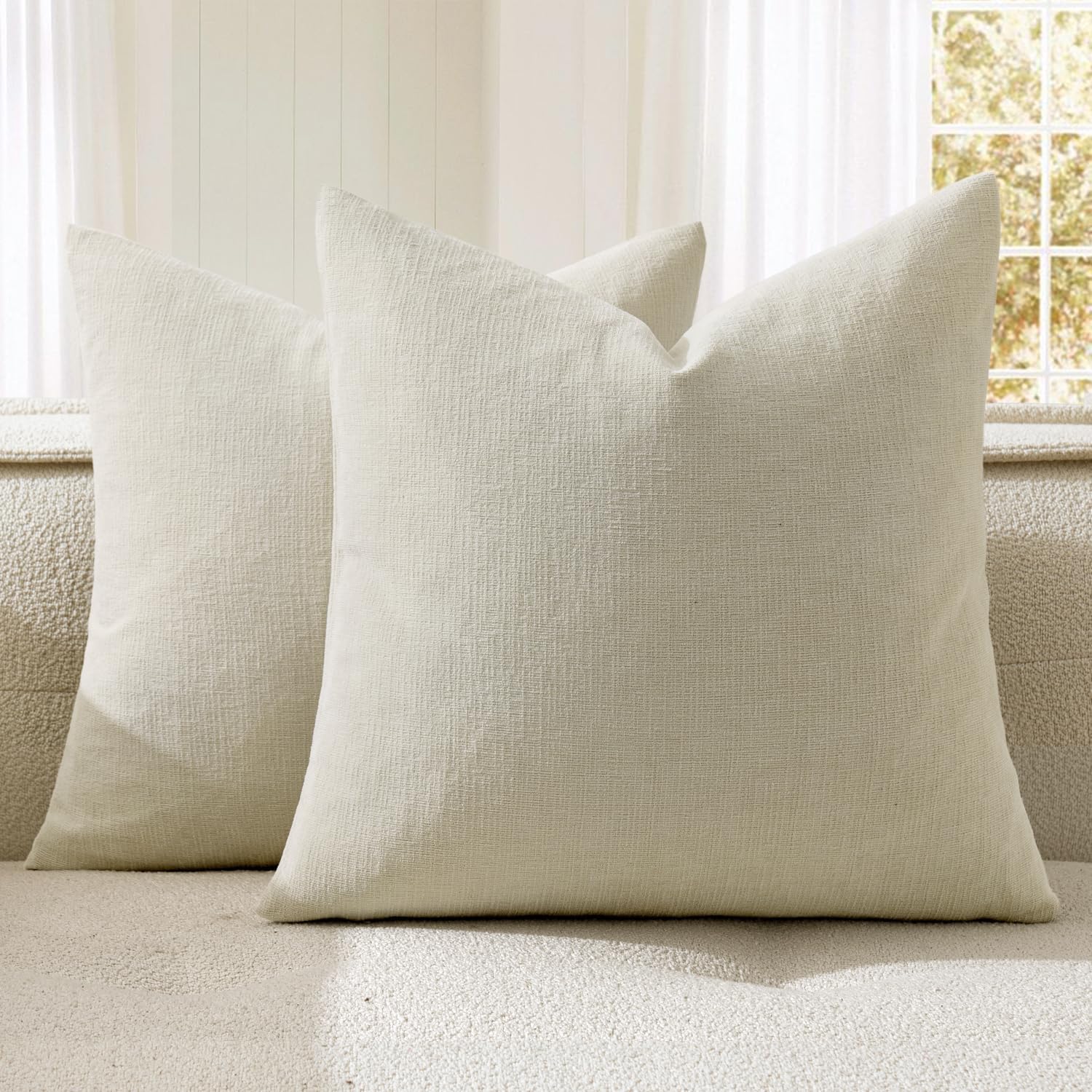 Olive Green Couch Pillow Covers 18x18 Inch, Set of 2 Soft Chenille Decorative Square Throw Pillow Covers Farmhouse for Sofa Living Room Bed
