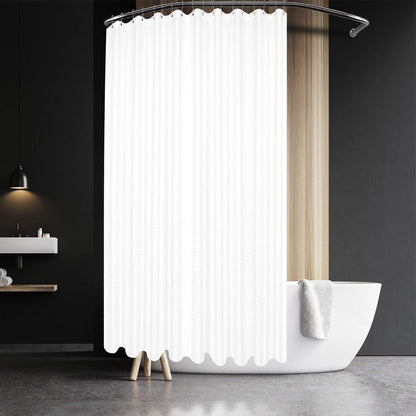 Design Waffle Weave White Shower Curtain Hotel Luxury Quality, Fabric Shower Curtains for Bathroom, Pique Pattern Cloth, Water Repellent and Machine Washable, Standard Size 71" x 72"