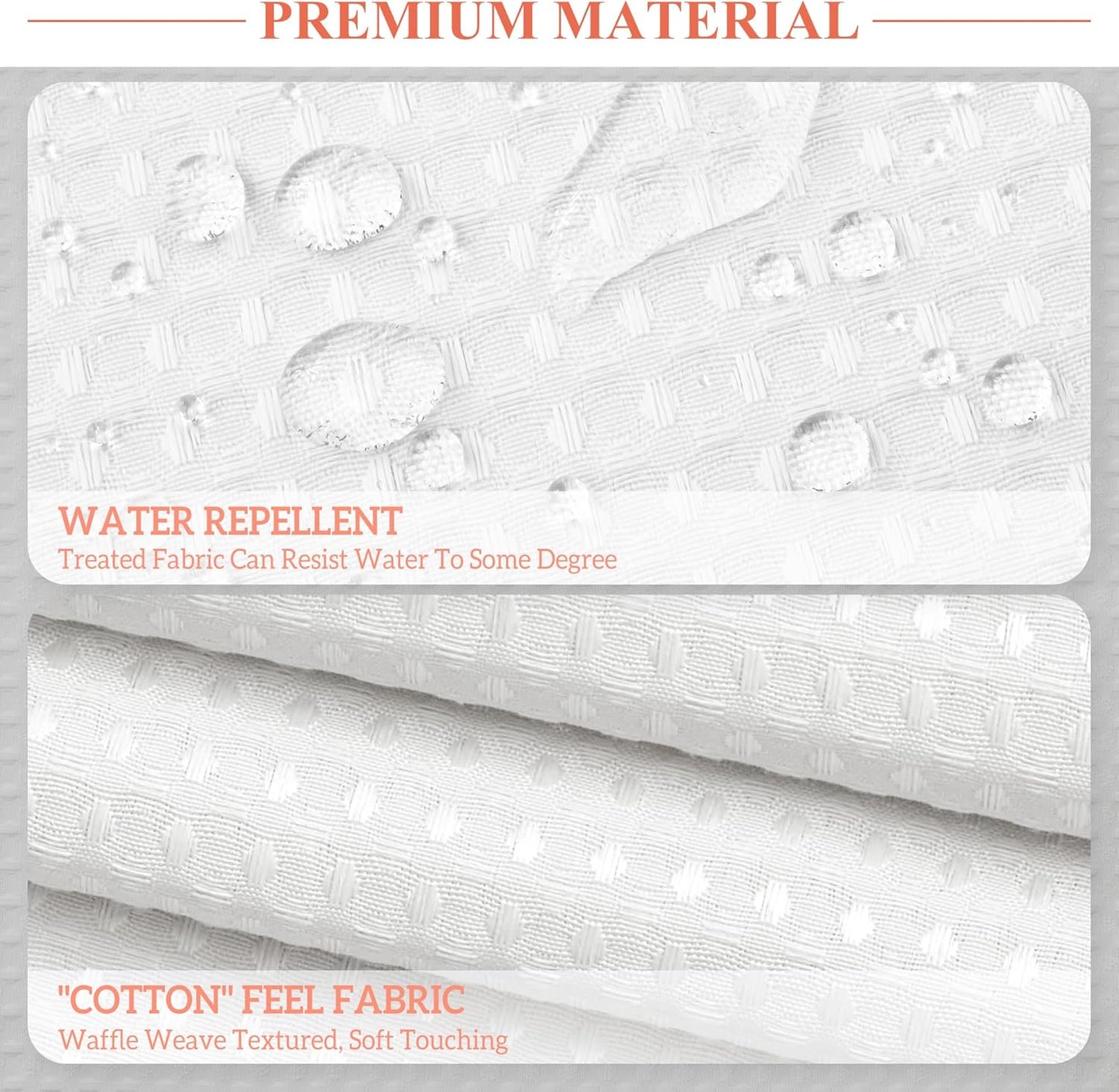 Design Waffle Weave White Shower Curtain Hotel Luxury Quality, Fabric Shower Curtains for Bathroom, Pique Pattern Cloth, Water Repellent and Machine Washable, Standard Size 71" x 72"