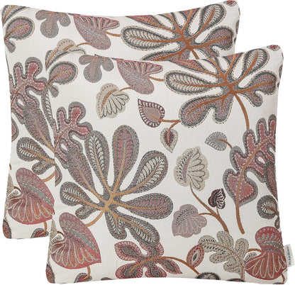 Mika Home Set of 2 Jacquard Tropical Leaf Pattern Oblong Throw Pillow Covers Accent Pillowcase 12X20 Inches,Blue Cream