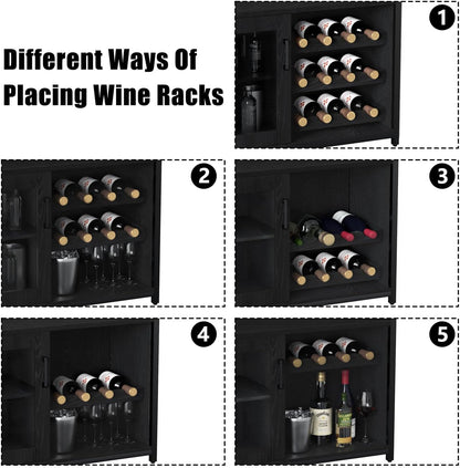 GAOMON Coffee Wine Bar Cabinet with Storage and Detachable Rack, Farmhouse Sideboard and Buffet Cabinet with Glass Holder and Mesh Door, Liquor Coffee Bar Cupboard, Black