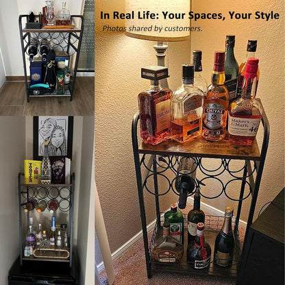3-Tier Wine Rack Freestanding Floor Cabinet Corner Bar Cabinet Bar Cart,12 Individual Wine Storage Bottle Compartments Corner Bar Cabinet Holder (3-Tier Wine Rack 07)