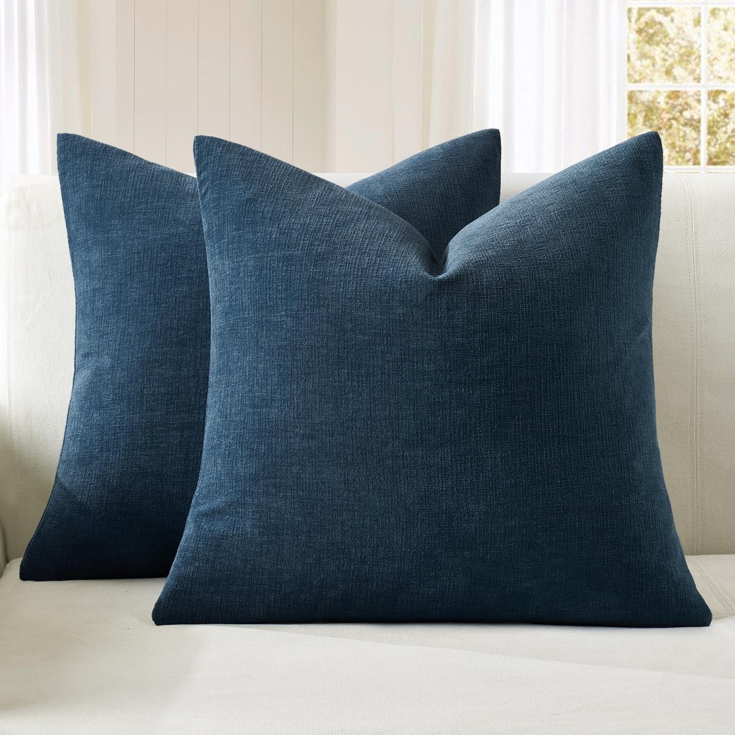 Olive Green Couch Pillow Covers 18x18 Inch, Set of 2 Soft Chenille Decorative Square Throw Pillow Covers Farmhouse for Sofa Living Room Bed