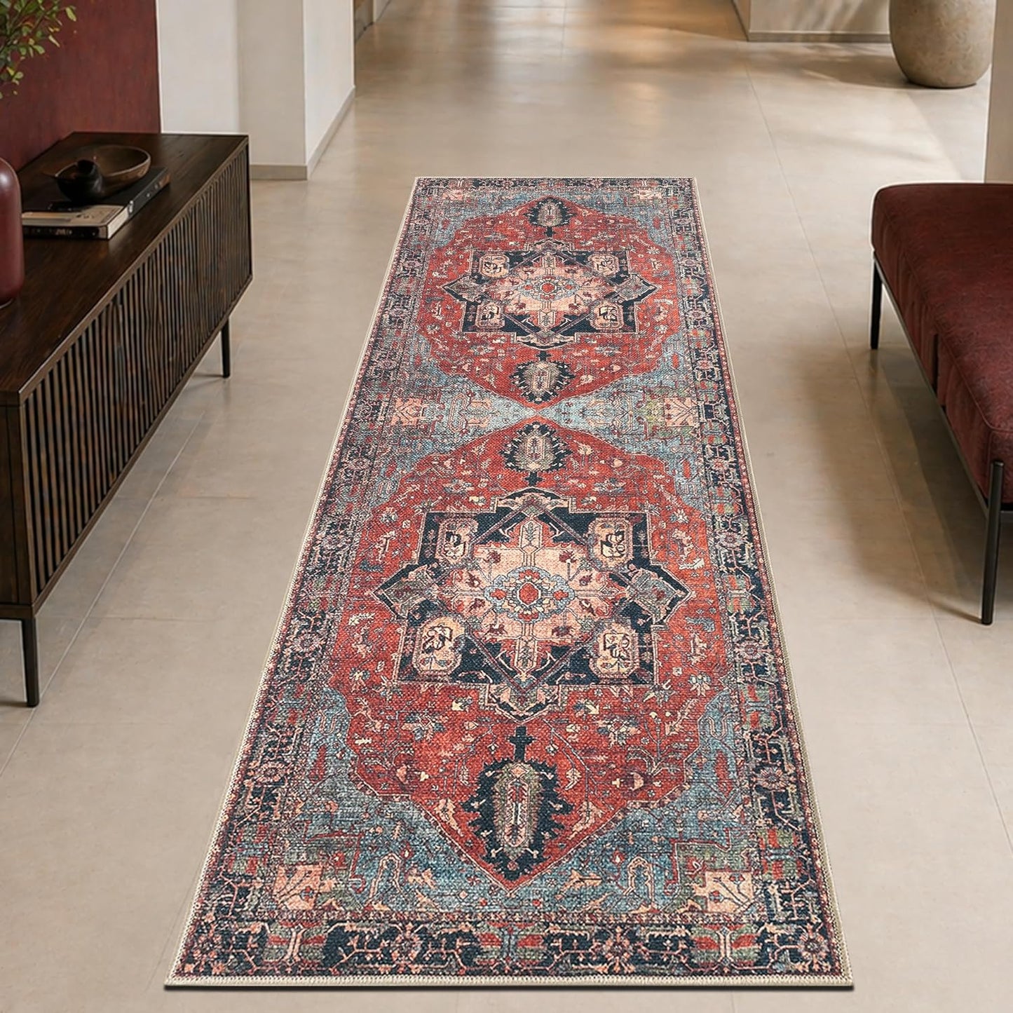 2x3 Rug - Machine Washable Entry Rug with Non-Slip Backing, Ideal for Enteryway, Kitchen, Bathroom, Laundry Room - Vintage, Easy Clean, Durable, Low Pile Rug - (2' x 3')
