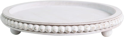 12in Round Wood Tray - White, Distressed, Farmhouse Rustic - Decorative Tray for Living Room, Coffee Table, Kitchen Table or Farmhouse Serving Tray