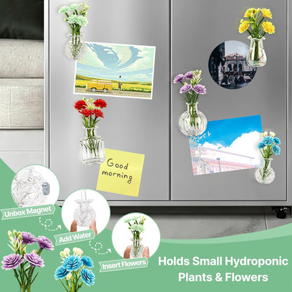 Cute Mini Vase Magnets for Fridge, Tiny Plant Glass Vases with Flowers, Magnetic Refrigerator Decor for Kitchen, Office, Locker (5 Pack)