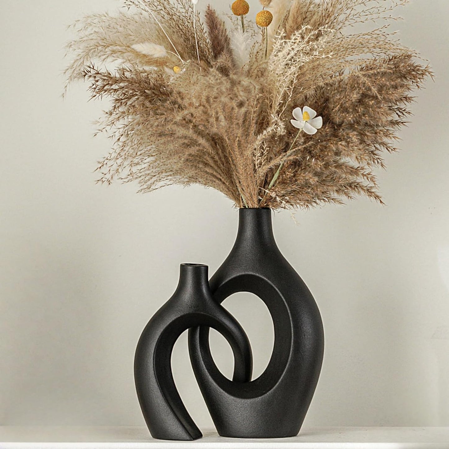Ceramic Vase Set of 2, Nordic Modern Boho ins Style Decorative Ceramic Aesthetic Flower Vase for Home Decor (Milky White W 6.3" X H 8.4")