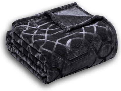 Soft Cozy Fleece Throw Blanket, 50x60 Inches – Lightweight Plush Blanket for Couch, Fuzzy 3D Jacquard Design, for Sofa, Bed & Travel - Dark Grey