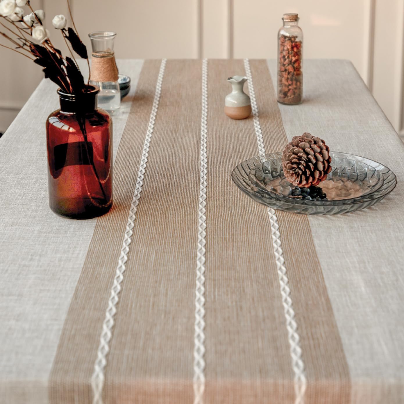 Deep Dream Tablecloths, Waterproof Table Cloth, Linens Wrinkle Free Anti-Fading, Rustic Table Cover Decoration for Kitchen Dinning Christmas (Rectangle/Oblong, 55''x70'',4-6 Seats, Light Coffee)