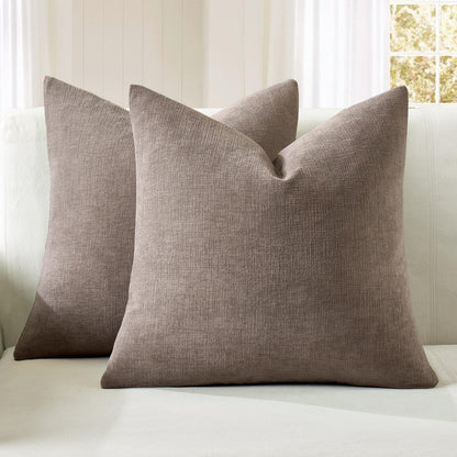 Olive Green Couch Pillow Covers 18x18 Inch, Set of 2 Soft Chenille Decorative Square Throw Pillow Covers Farmhouse for Sofa Living Room Bed