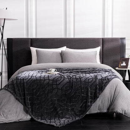 Soft Cozy Fleece Throw Blanket, 50x60 Inches – Lightweight Plush Blanket for Couch, Fuzzy 3D Jacquard Design, for Sofa, Bed & Travel - Dark Grey