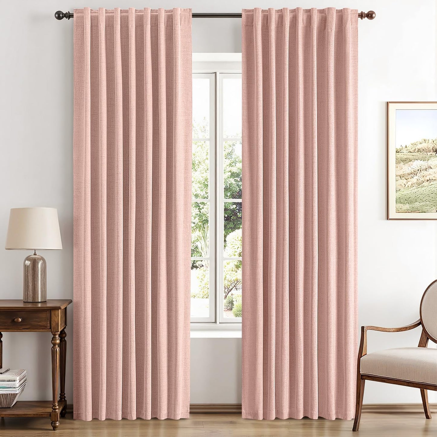 100% Blackout Linen Curtains for Bedroom, Ivory Solid Luxury Decor Thermal Insulation Room Darkening Drapes for Living Room Nursery Back Tab Rod Pocket 42 x 84 Inches, 2 Panels