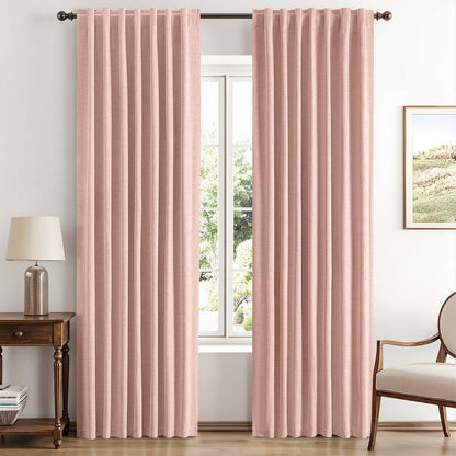 100% Blackout Linen Curtains for Bedroom, Ivory Solid Luxury Decor Thermal Insulation Room Darkening Drapes for Living Room Nursery Back Tab Rod Pocket 42 x 84 Inches, 2 Panels